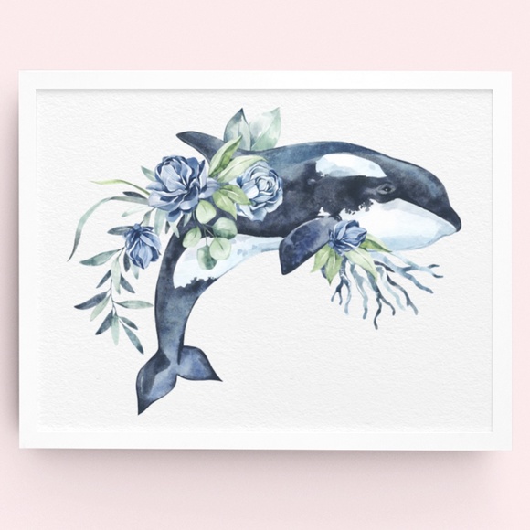 Watercolor Orca Whale Wall Art Illustration Print Unframed - Picture 9 of 9